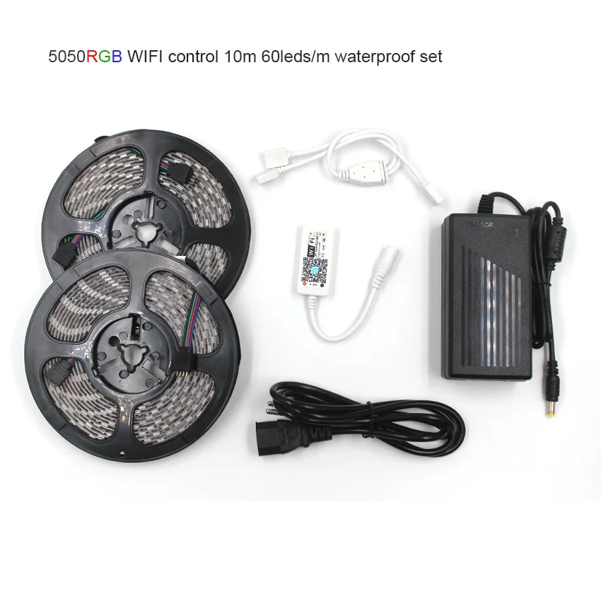 IKVVT 5 м 5050 RGB Wi Fi светодиодные ленты свет водостойкий 10 rgb лента-тесьма со светодиодами неоновый свет дистанционного Wi-Fi беспроводной контроллер 12 В адаптер