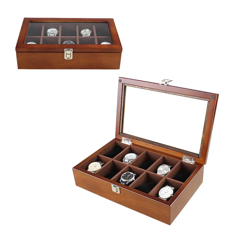 

10 Slots Wood Watch Box Fashion Coffee Watch Display Wooden Box Case Men's Watch Storage Gift Cases Jewelry Boxes C030