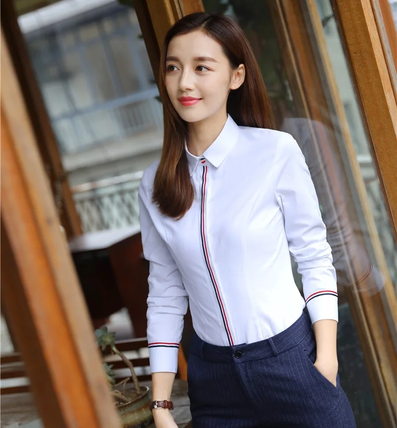Formal Women Blouses & Shirts White Long Sleeve Office Ladies Work Wear Female Clothes OL Styles