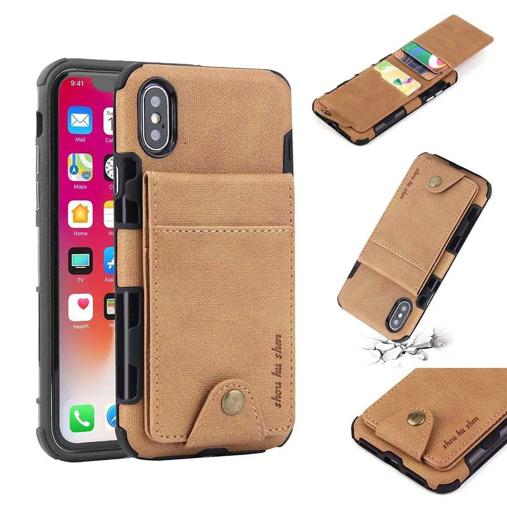 

FastDeng Retro Canvas Leather Case For iPhone 6 6s 7 8 Multi Pouch Phone Case Card Holders For iPhone 6p 6sp 7p 8p X XR XS XSMax
