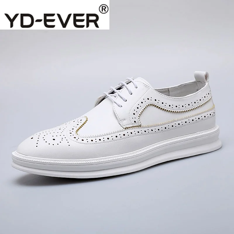 

Wingtip Elevator White Comfort Rubber Height Increasing Oxfords Brogue Designer Lace Up Pointed Toe Business Casual Men Shoes