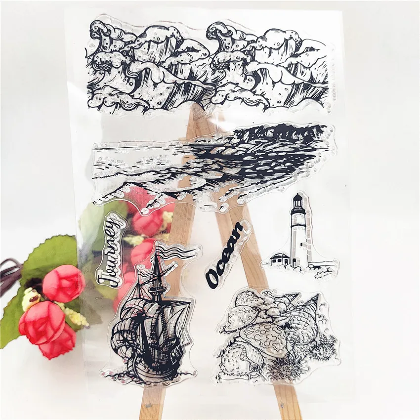 

PANFELOU 11*16cm Coastal scenery Transparent Silicone Rubber Clear Stamps cartoon for Scrapbooking/DIY Christmas wedding album