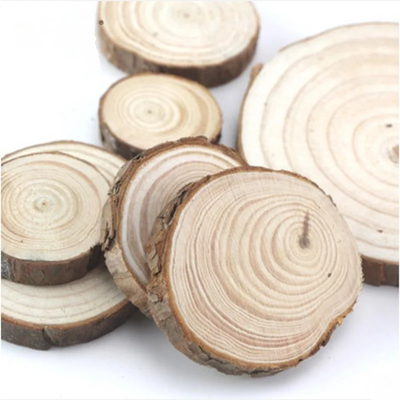 50pcs 3-13cm Thick Natural Pine Round Unfinished Wood Slices