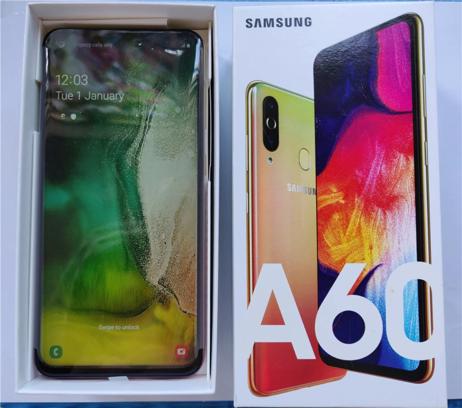 Мобильный телефон samsung Galaxy A60 A6060 Android, две sim-карты, четыре ядра, Snapdragon675, 6,3 дюймов, 6 ГБ ram, 128 ГБ rom, 3 тыловые камеры NFC