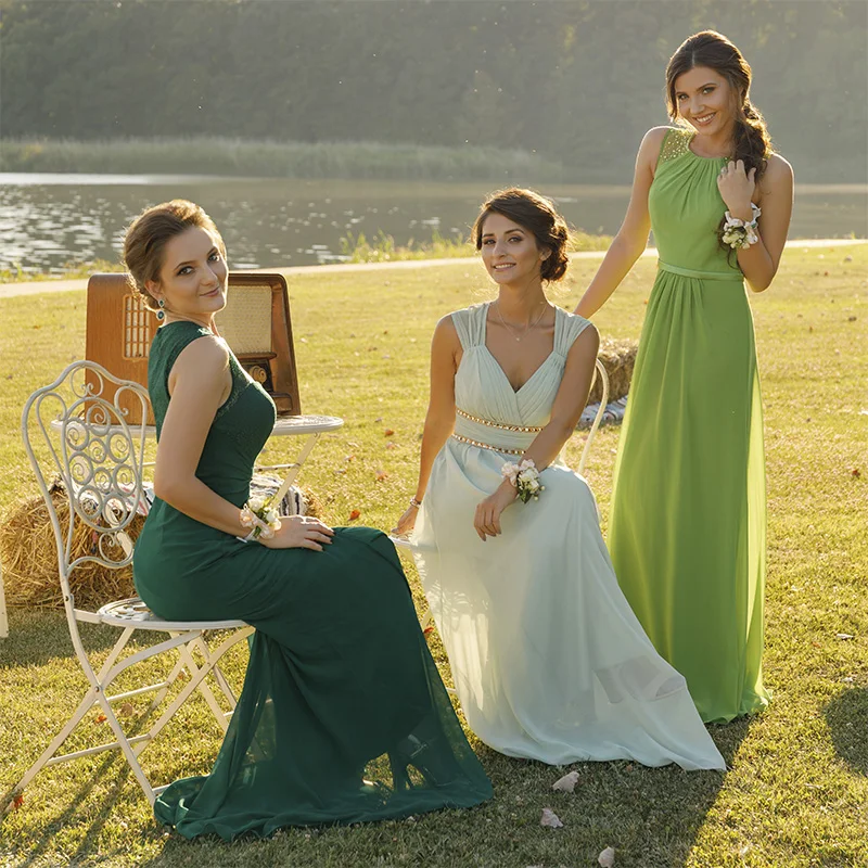 

Ever Pretty Elegant Women Long Bridesmaid Dresses Chiffon A-Line Sleeveless Formal Sexy Green Party Wedding Guest Dresses