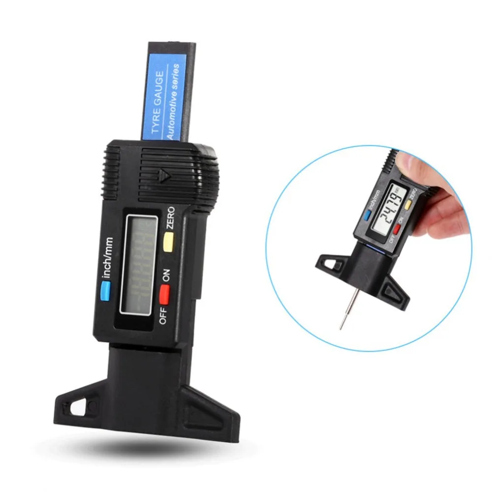 

LCD Digital Depth Gauge Tyre Tire Tester Tread 0-25.4mm Meter Tool Electronic Caliper for Car Wheel Motorcycle Trucks