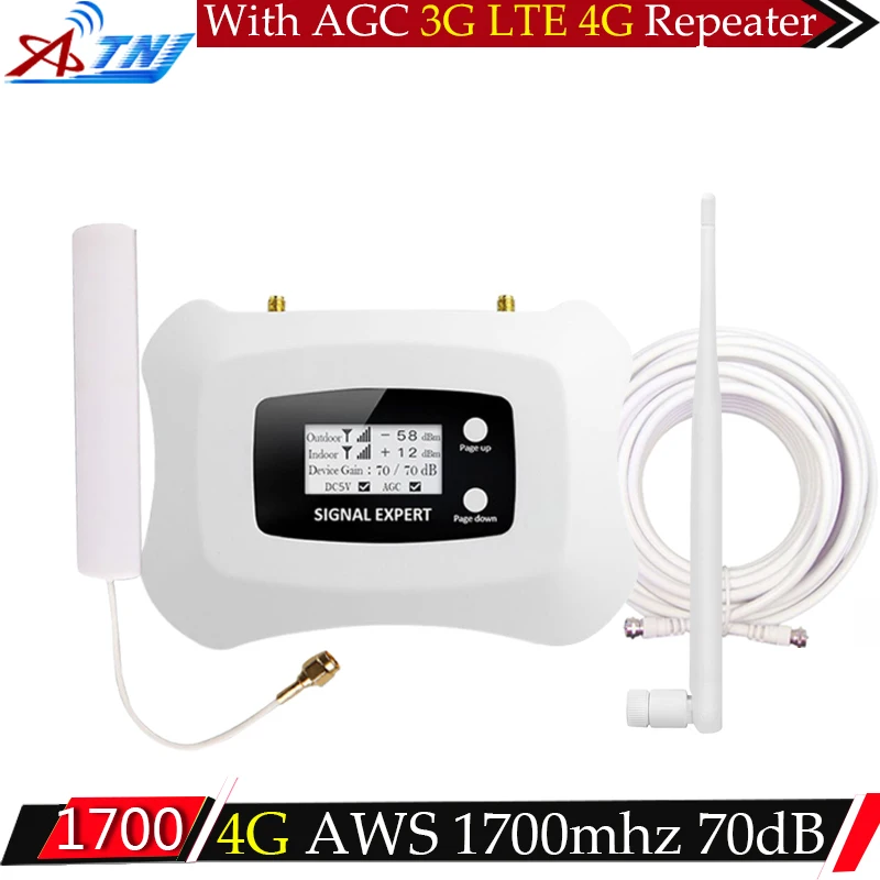 

ATNJ 4G LTE Repetidor AWS 1700MHz (Band 4)Signal Booster 70dB ALC GSM 1700 Mobile Phone Signal Repeater Amplifier 4G Antenna