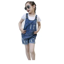 Rlyaeiz/ г., Летняя Повседневная стильная одежда для девочек модные джинсы с потертостями джинсовый комбинезон короткие штаны на бретельках ковбойские синие штаны