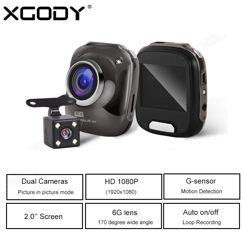 

2.0'' Dvr Dual Camera Mini Dash Cam with Rear View Camera Wdr G-sensor Cyclic Recording Car Dvr Camera Recorder Dashcam