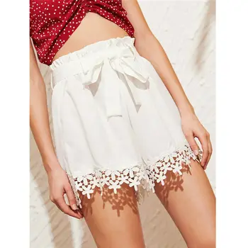 

New Fashion Women Lace Floral Bandage Shorts Casual Beach Clothes High Waist Loose Shorts Summer