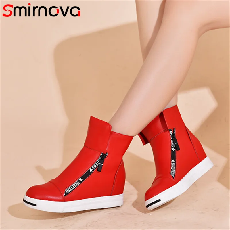 

Smirnova 2020 NEW arrival autumn winter genuine leather boots ladies casual zipper ankle boots big size woman boots high heel