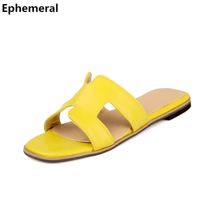 

Unisex Genuine Real leather H Plus size 41 42 43 Slipper Men/ Ladies Casual Leisure beach shoes Flip flops Slip-on Slipper Camel