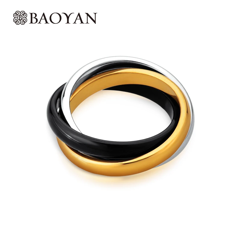 

4MM Width Special Design Triple Round Ring For Women Fashion Jewelry Stainless Steel 3 Colors Gold Silver Black Female Ring A5