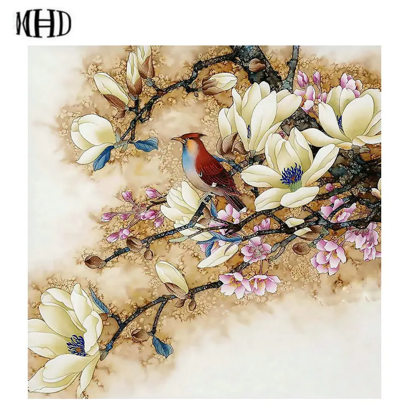 

MHD Flower & Bird Diamond 5D DIY Diamond Cross Stitch Full Round Resin Mosaic Diamond Embroidery Painting Decoration
