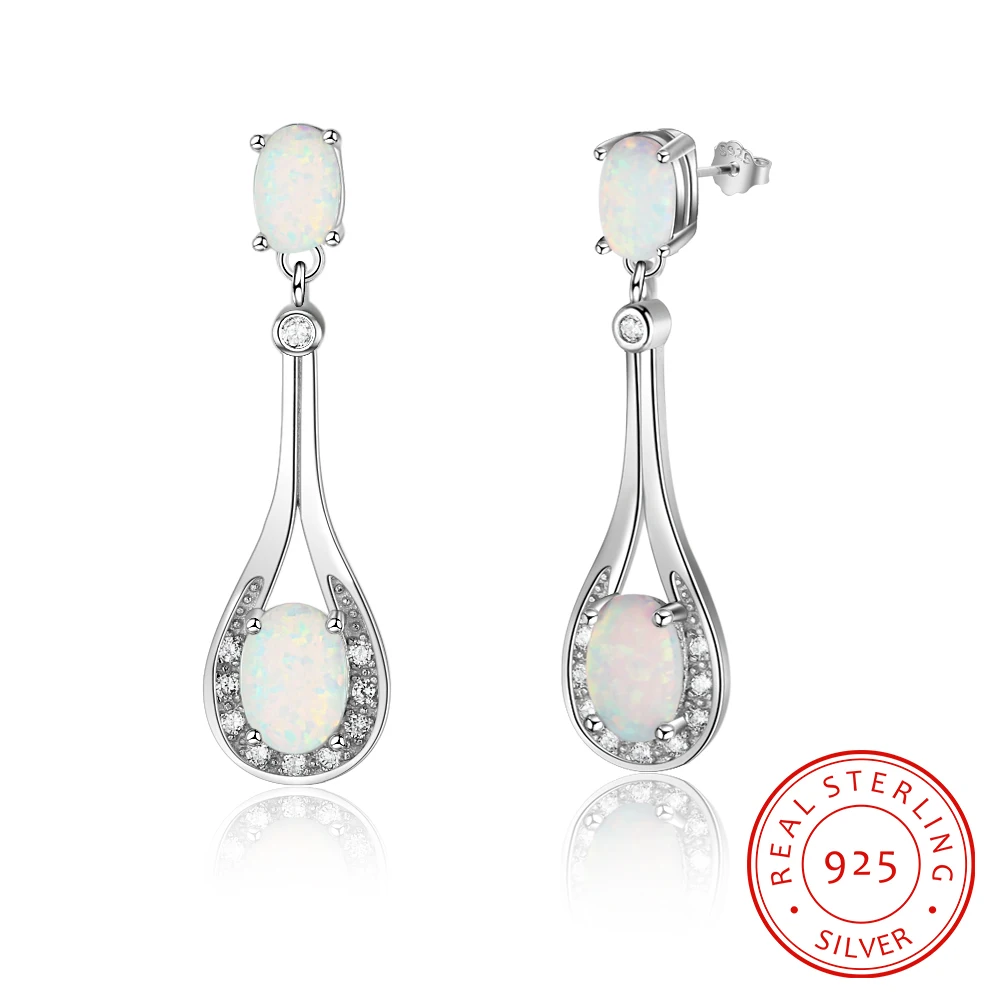 

Water Drop Shape White Oval Opal Dangle Earrings 925 Sterling Silver Drop Earrings For Women Elegant Jewelry (EA102918)