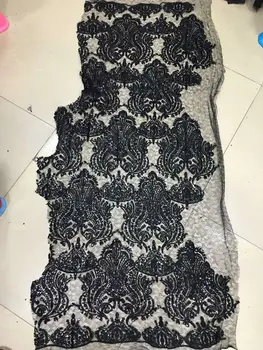

L1516!!(5yards/pc) High quality embroidered African French net lace fabric Black African tulle lace fabric with sequins