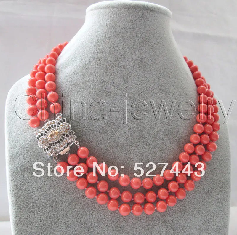 

Wholesale AAA 3row 17- 19" 8mm natural perfect round pink coral necklace