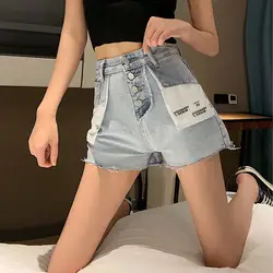 SML Лето 2019 г. корейский стиль шорты с высокой талией женские джинсы для женщин синий широкие брюки джинсовые шорты с карманами femme (BY9991)