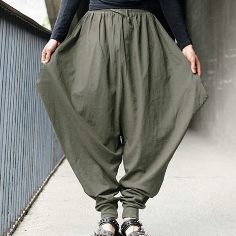 Мужские льняные брюки Pantalo летние свободные штаны шаровары с низкой посадкой