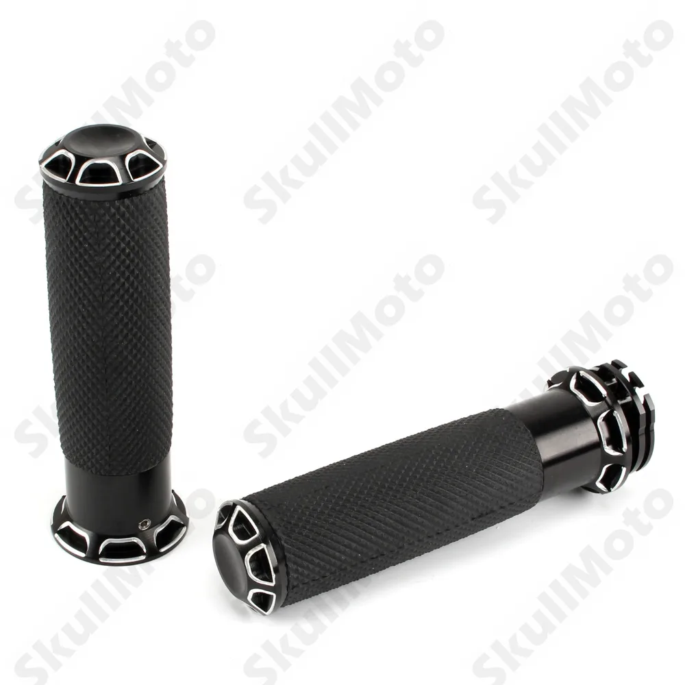1" 25mm Cut Black Handlebar Hand Grips Throttle By Wire For Harley Softail Dyna