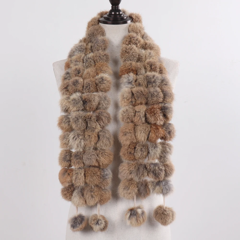 New Winter Women Real Rabbit Fur Scarf Natural Warm Rabbit Fur Muffler Girl Fashion Knitted Genuine Rabbit Fur Scarves