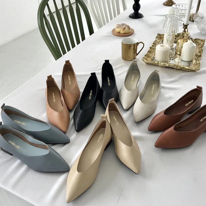 Wellwalk Pointed Toe Flat Shoes Women Foldable Moccasins Solid Color Ladies Spring Korean Shoes Female Leather PU Slip On Loafer