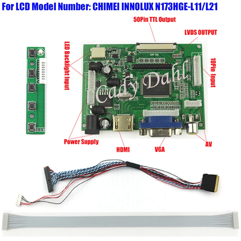 

HDMI VGA 2AV LVDS Controller Board + 40 Pins Lvds Cable Kits for N173HGE - L11/L21 1920x1080 2ch 6 bit LCD Display Panel Matrix