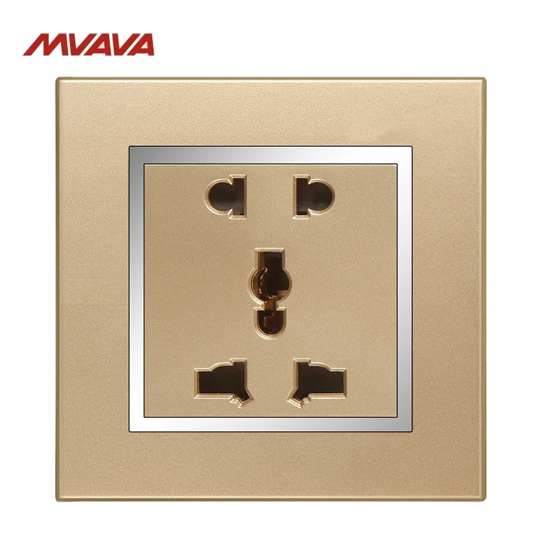 

Free Shipping,MVAVA 5 Pin Universal Outlet Wall Decorative Multifunction Receptacle 2/3 Pin Plug Luxury PC Chromed Gold Socket