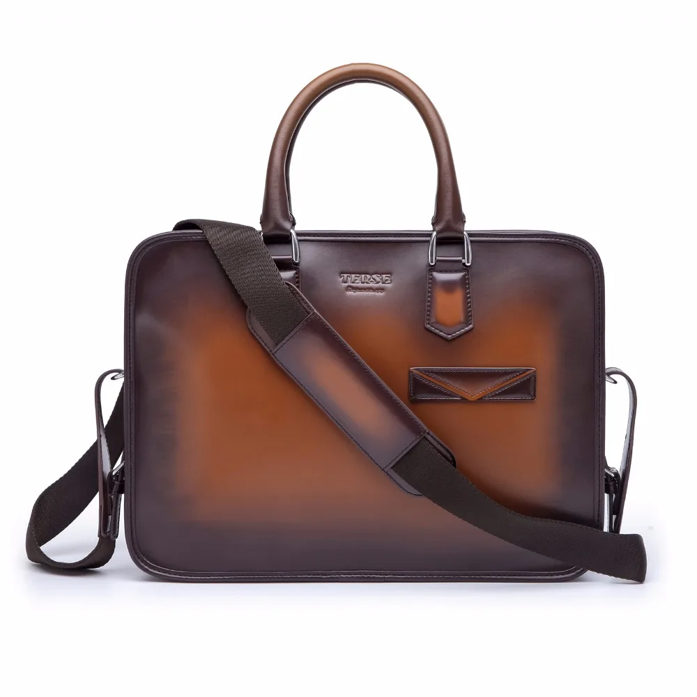 TERSE_Brand 2018 New Luxury Men's Briefcase Handmade Genuine Leather