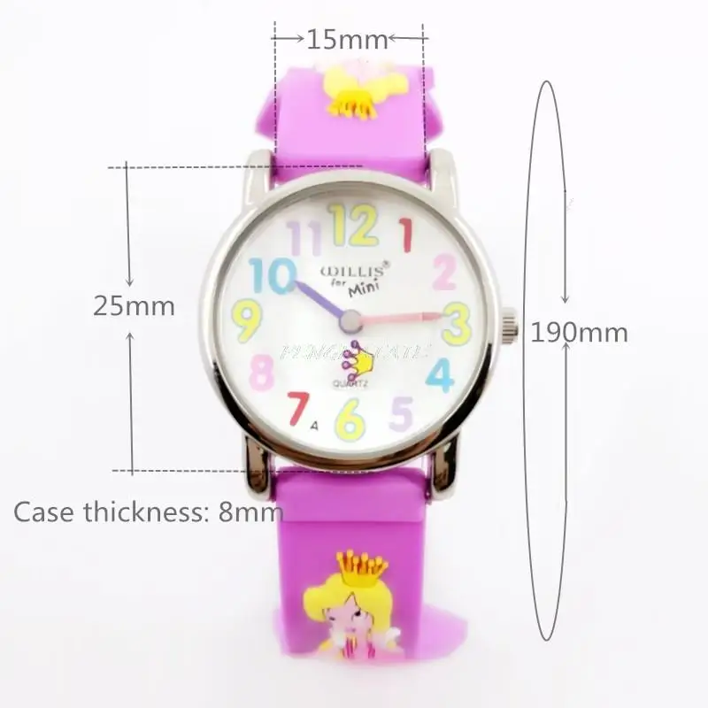 Уиллис 3D принцессы каучуковый ремешок кварцевые часы девушка Элитный бренд Водонепроницаемый модная детская qlastic детей часы pengnatate