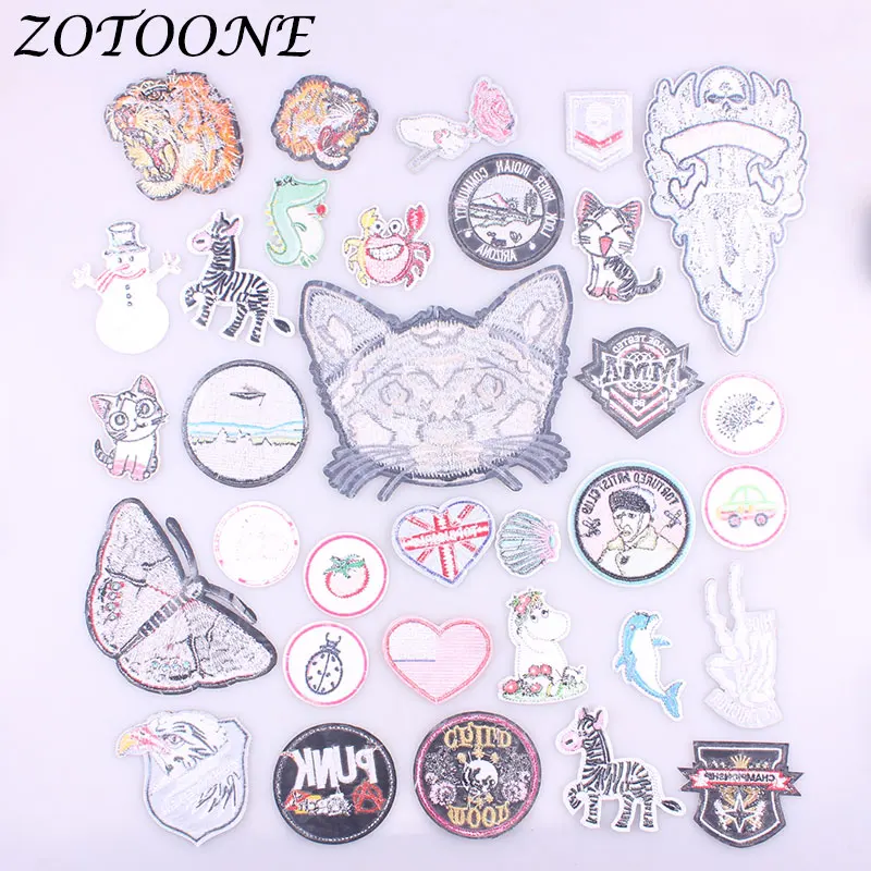 ZOTOONE железные нашивки для одежды бабочка Кот тигр сердце круглые вышитые стикер