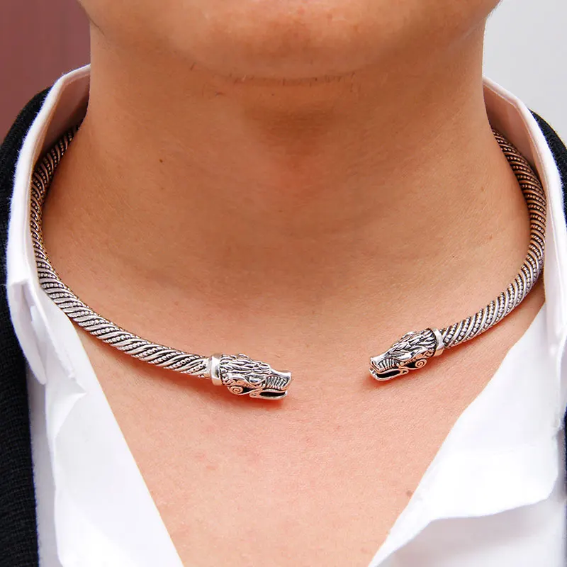 LAKONE Teen Wolf Head Viking Necklace Choker Collar Indian Jewelry Fashion Accessories Cuff Necklace Men Women 2019 Dropshipping LAKONE Teen Wolf Head Viking Necklace Choker Collar Indian Jewelry Fashion Accessories Cuff Necklace Men Women 2019 Dropshipping