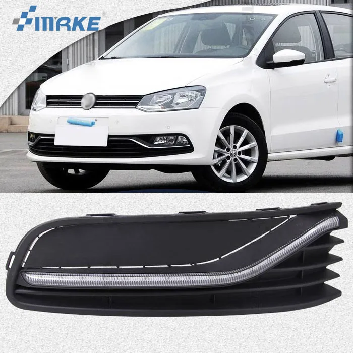 

smRKE For Volkswagen Polo 2014-2016 2pcs High Power LED DRL Daytime Running Lights with Yellow Turning Signal