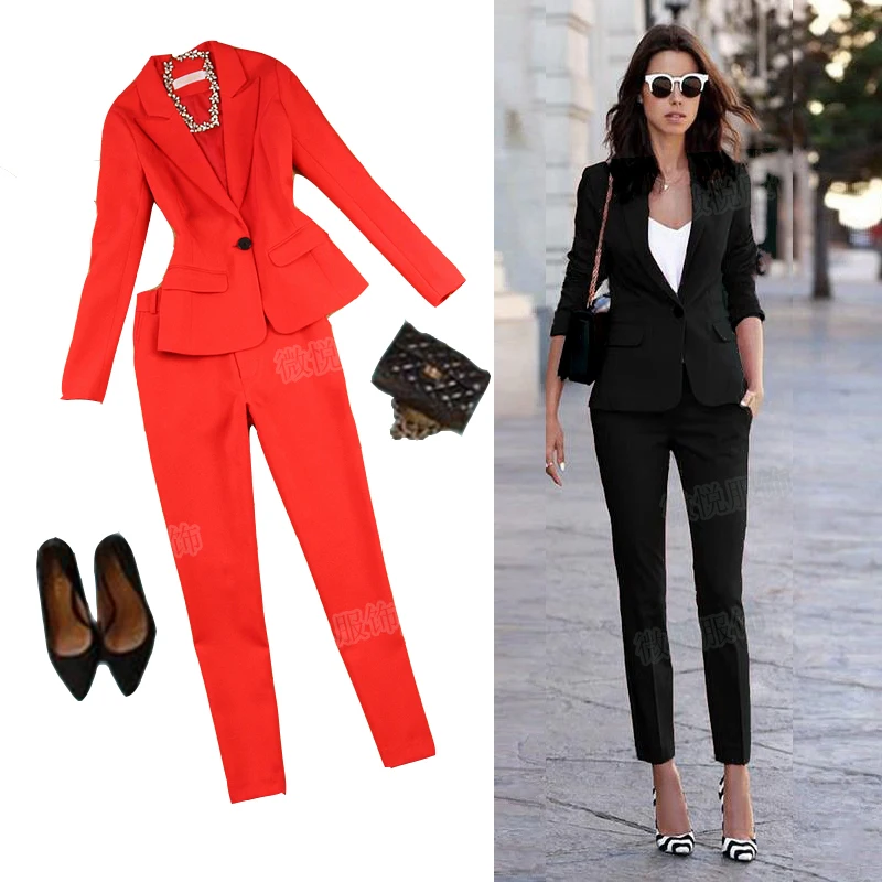 

Women Clothing Professional set Women's Suit Small Temperament Slim Autumn and Winter Korean Jacket Fashion Dress Red Suit