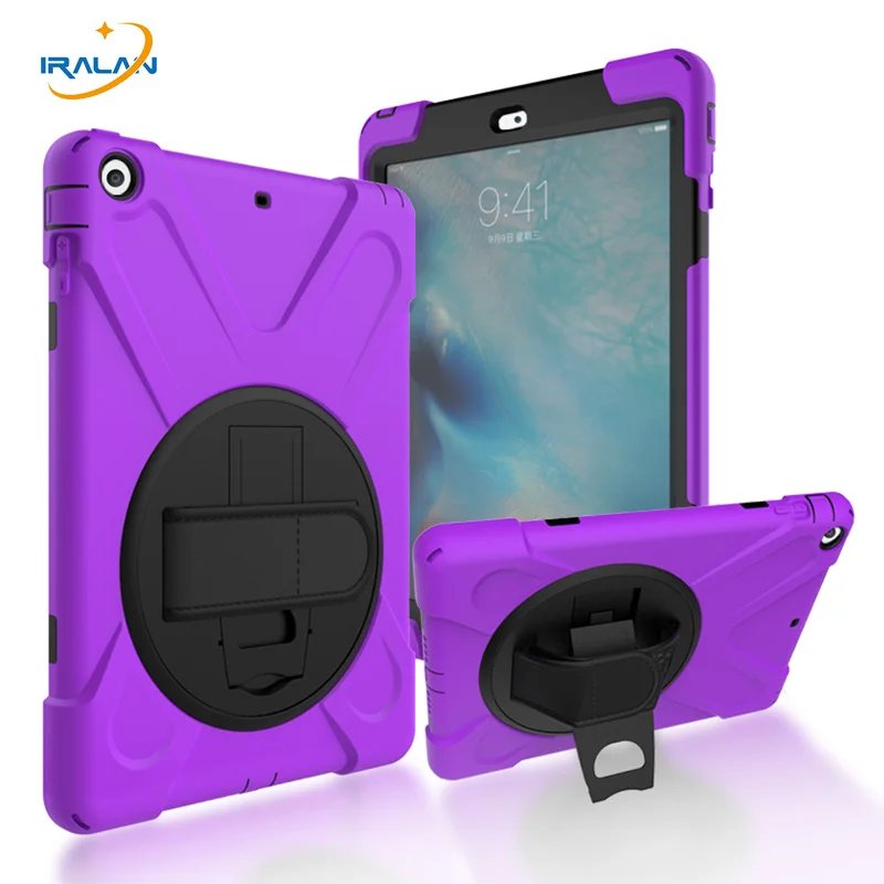 

2017 Hot Kids Shockproof Silicone Case for Apple iPad 5 Heavy Duty Hard Cover For iPad air kickstand Hand straps shell+film+pen