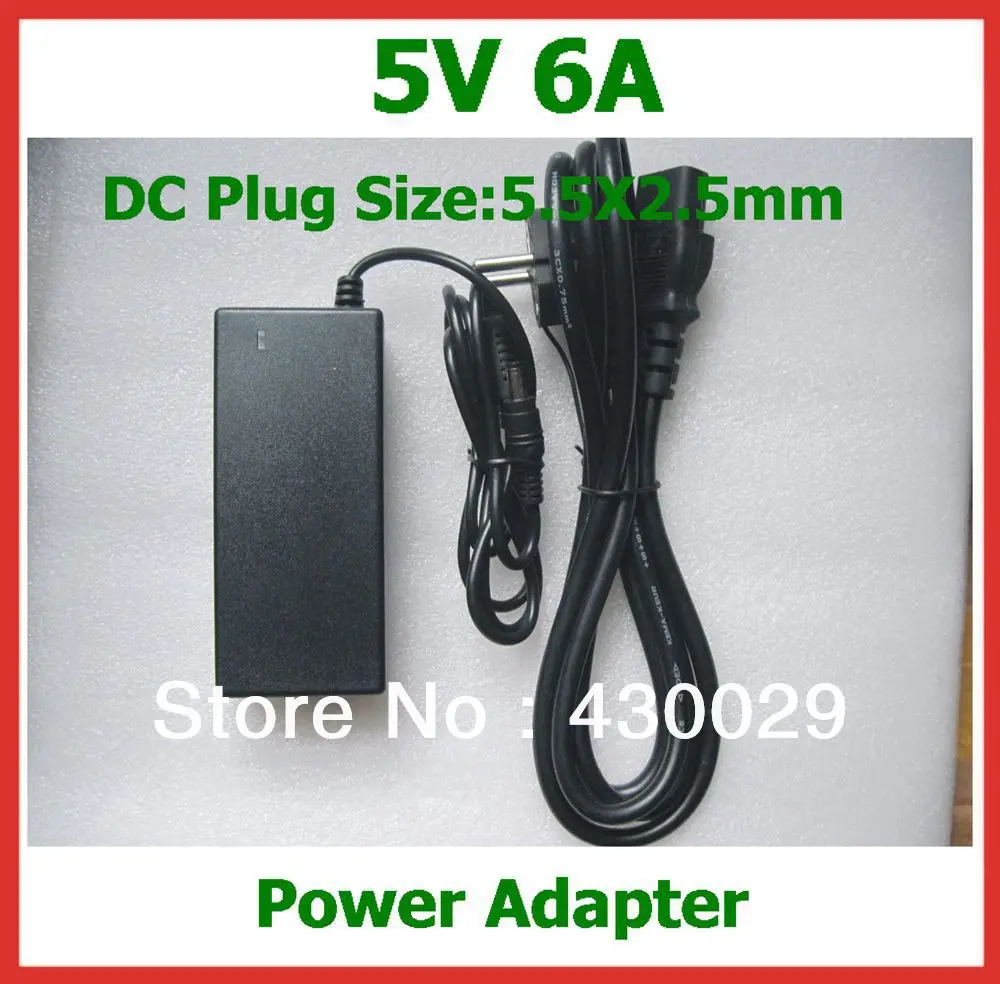 

AC/DC Adapter 5V 6A 30W DC Plug 5.5x2.5mm Power Adapter AC 100-240V with AC Cable EU US AU UK Plug Free Shipping