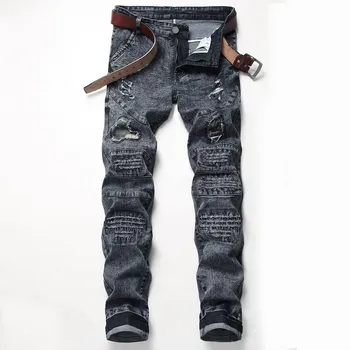 

2019 New Fashion Men's jeans Men's Patch Hole patch Stretch jeans Men's Denim pants More size 28-40 42