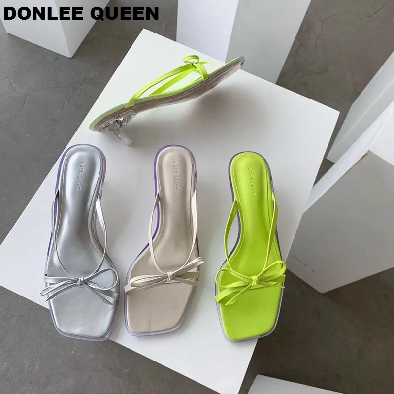 

2019 Fashion Crystal Heel Slides Summer Outdoor Slippers Low Heel Shoe Women Slip On Flip Flops Narrow Band Sandal Brand Slipper