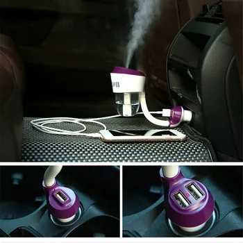 

mling12V Car Steam Air Humidifier Aroma Diffuser Mini Air Purifier Aromatherapy Essential with 2 USB Car Charger
