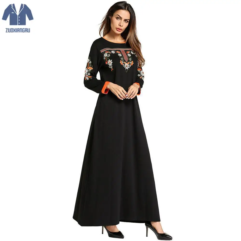 Muslim Dresses Women Long Sleeves Embroidery Dubai Dress Maxi Dresses...
