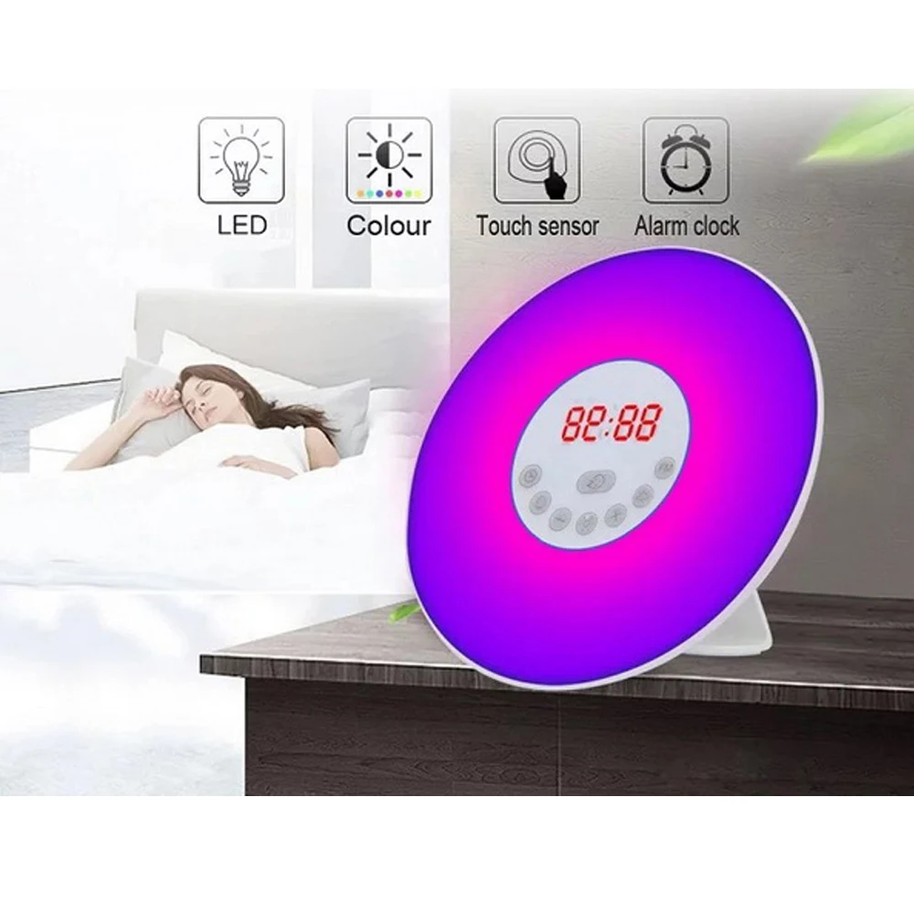 LED Digital Alarm Clock Wake UP Light With FM Radio Touch Sensor