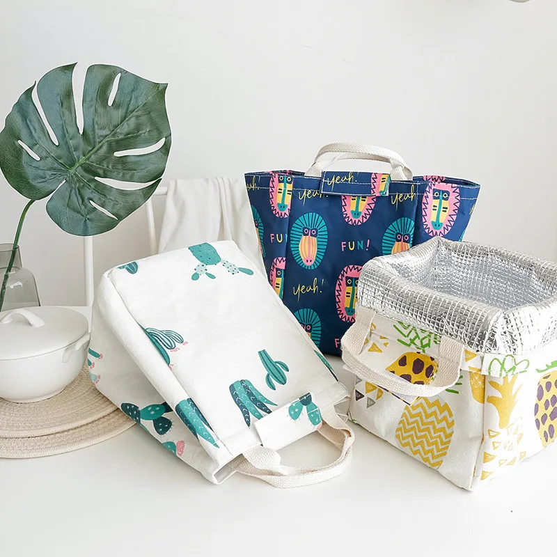 

New Insulated Cooler Lunch Bag for Women Girls Student Office Lunch Box Portable Canvas Portable Cute Picnic Food Storage Bag