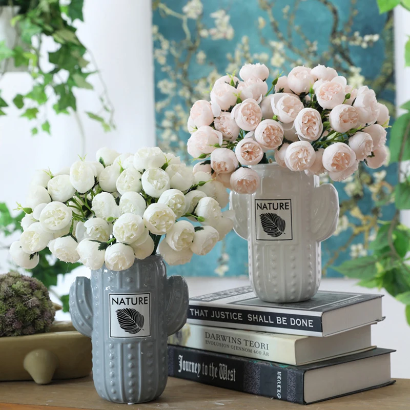 Artificial Silk 27 Heads Tea Rose Flower Bouquet Wedding Home Hotel Table Decors