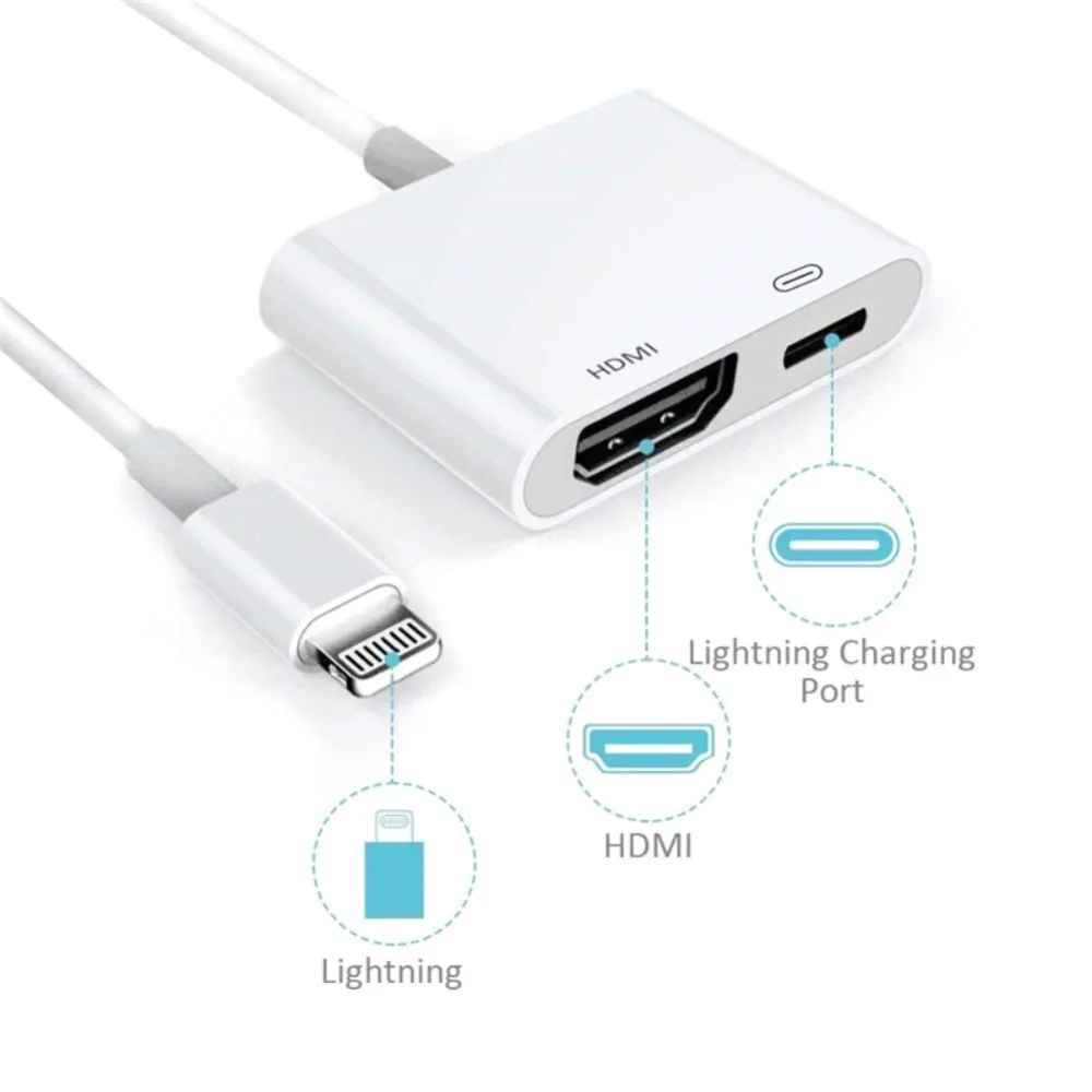 

Screen Converter Cable for Lightning to HDMI Plug-and-play High Definition Computer Projector Cord for iPhone X XR XS Max