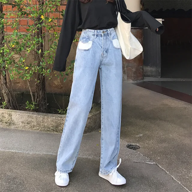 wide leg light blue jeans