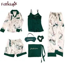 Fdfklak, сексуальная пижама для сна, одежда для сна,, весна-лето, искусственный шелк, 7 штук, пижамный комплект, пижама для женщин, Цветочная Домашняя одежда, Q1139