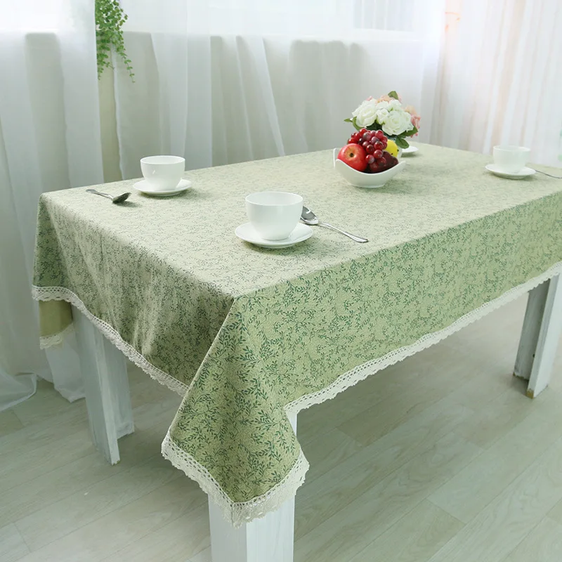 Small Pure Fresh Leaves Pattern Green Tablecloth European Classic Style