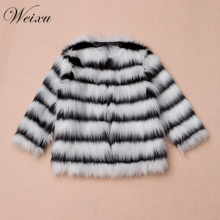 

2019 Baby Girls Autumn Winter Fur Coat European Kids Black White Stripe Imitation Fur Coat 2-9 Years Kid Faux Fur Fabric Clothes