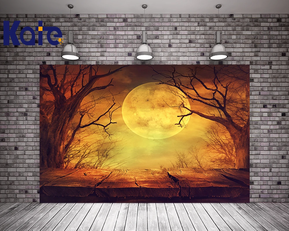 

Kate Night Halloween Backdrops for Photography Moon Photography Backdrops Wooden Floor Forest Studio Photography Background