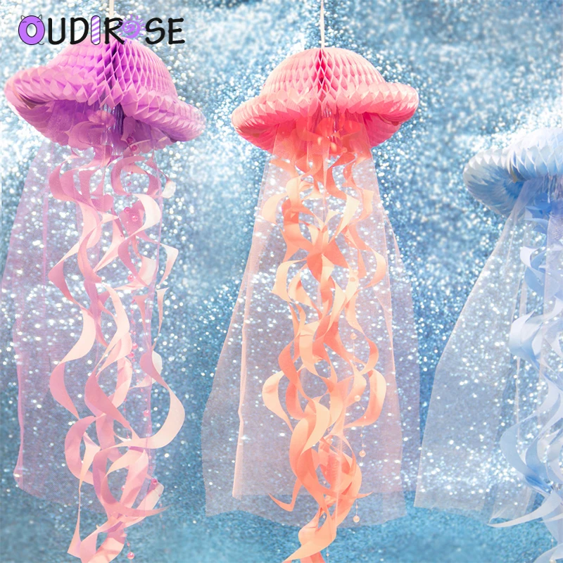 

OUDIROSE 1pc Children's Birthday Party Decoration DIY Jellyfish Honeycomb Sponge Baby Underwater World Theme Party Decoration